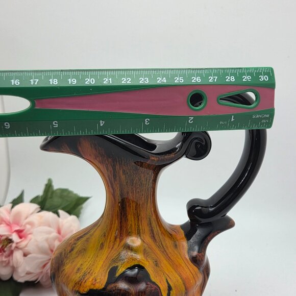 VTG Canadian Pottery Evangeline Pitcher Jug Drip Glaze Orange Brown Black MCM - Picture 11 of 13